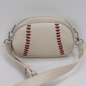 Bostanten Baseball Stitch NEW Crossbody Purse Bag Cream Vegan Leather